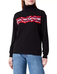 Swetry damskie - Love Moschino Damski sweter z długim rękawem z paskami, czarny, 46 - grafika 1
