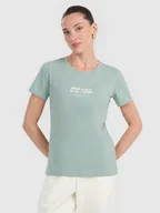 Koszulki i topy damskie - 4F T-shirt regular z nadrukiem damski - turkusowy L - miniaturka - grafika 1