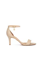 Sandały damskie - Beżowe sandały ze skóry na niewysokiej szpilce - miniaturka - grafika 1