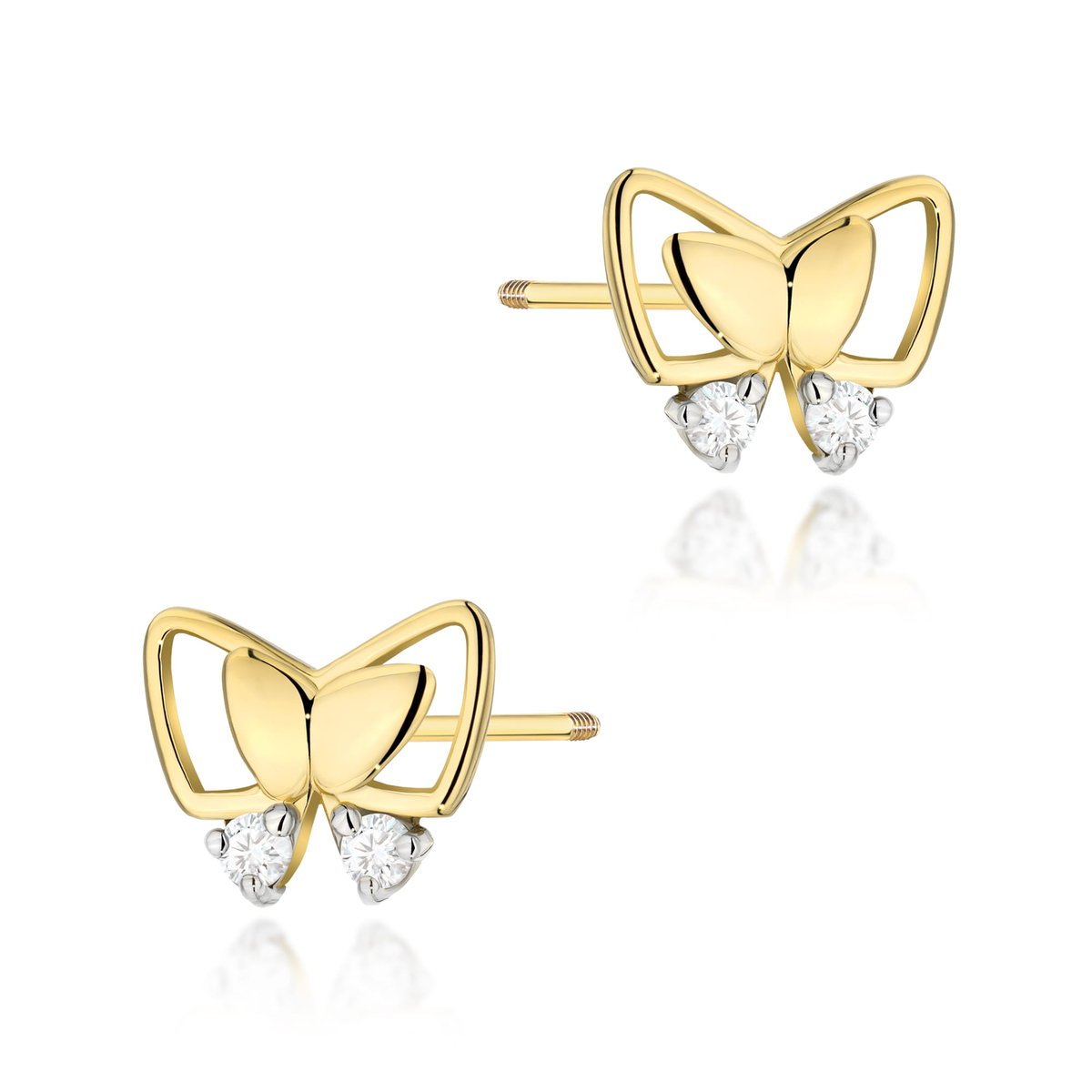 Złote kolczyki K0059 z diamentami żółte złoto sztyft zakręcany pr. 585