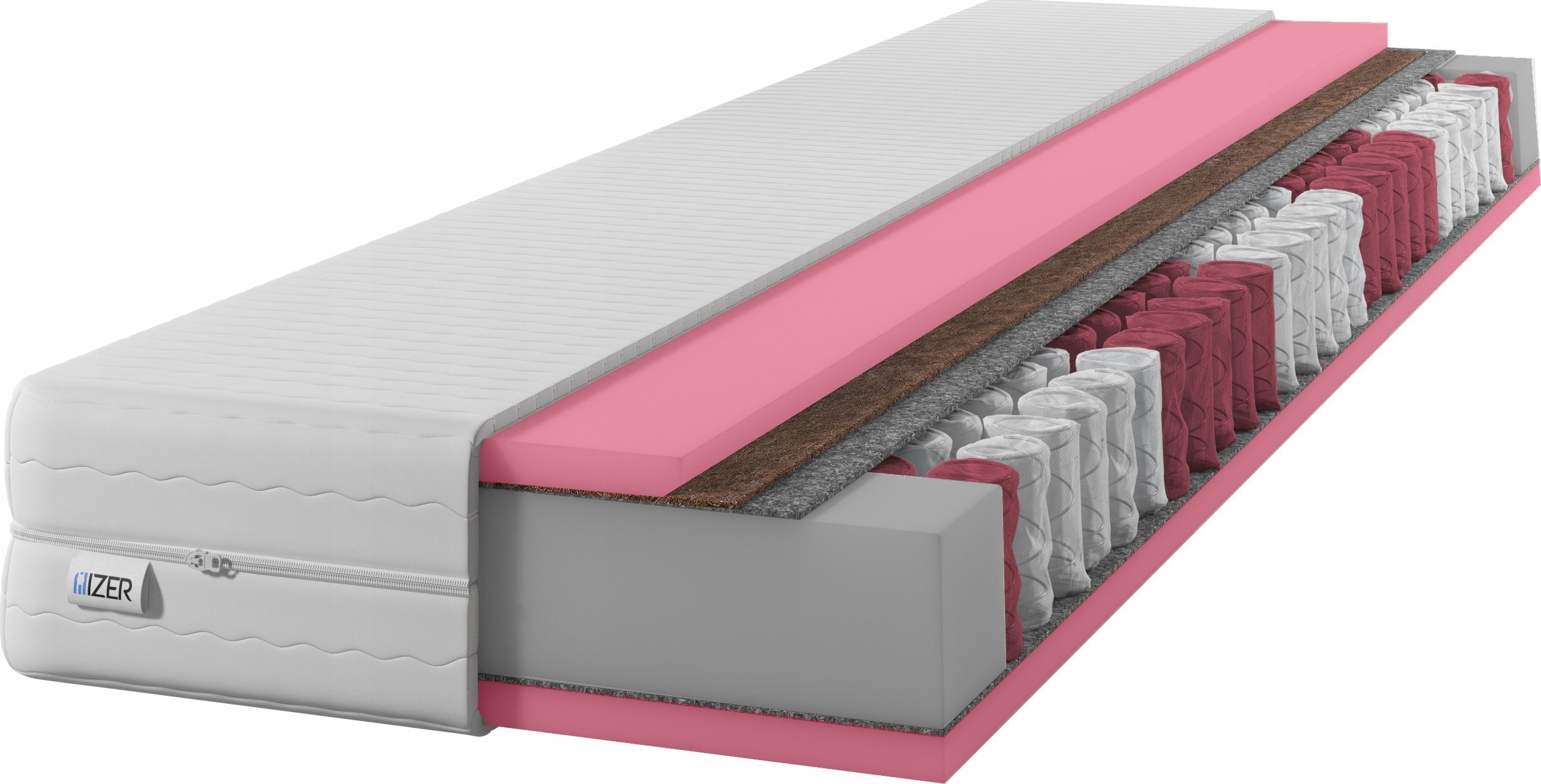 Materac sprężynowy HR GOLD+ 180x200 22cm KOKOS Dwustronny H3/H4 7 stref Rdzeń ze sprężyn kieszeniowych Pikowany pokrowiec