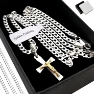 Łańcuszki - SREBRNY ŁAŃCUSZEK PANCERKA + KRZYŻYK PR 925 PREZENT NA URODZINY + DEDYKACJA - miniaturka - grafika 1