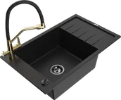 Zlewozmywaki z baterią - Mexen Elias zlewozmywak granitowy 1-komorowy z ociekaczem i baterią kuchenną Duo, czarny - 6511-77-671701-57-B - miniaturka - grafika 1