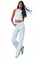 Spodnie damskie - TRENDYOL BIAŁE PROSTE JEANSY Z PRZETARCIAMI I WYSOKIM STANEM 40 5AA - miniaturka - grafika 1