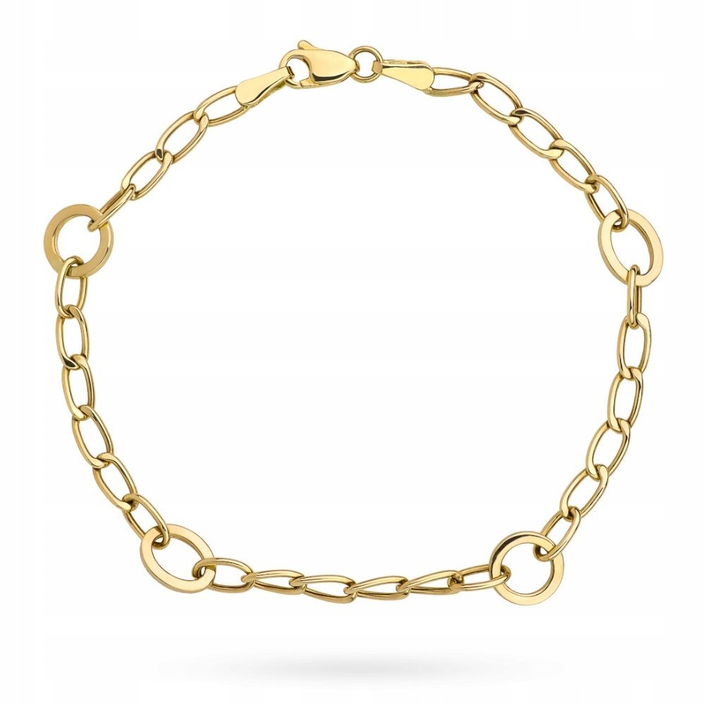 Bransoletka Złota Damska Owale, Kółka i Ogniwa pr 585 Grawer Gratis