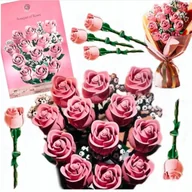 Klocki - Klocki Duży Zestaw bukiet kwiatów różowe róże 968 Elementów Wieczna Ozdoba - miniaturka - grafika 1