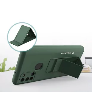 Wozinsky Kickstand Case elastyczne silikonowe etui z podstawką Samsung Galaxy A21S ciemnoniebieski - Etui i futerały do telefonów - miniaturka - grafika 2