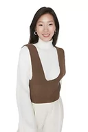 Kamizelki damskie - TRENDYOL Damska kamizelka z dekoltem w karrée, jednokolorowa, podkreślająca figurę, dziergana sweter, brązowa, M, brązowy, M - miniaturka - grafika 1