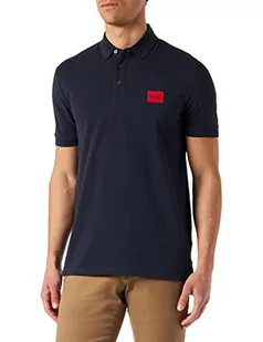 HUGO Męska koszulka polo Dereso222 Slim-Fit z bawełny piqué z czerwonym logo, Dark Blue405, S - Koszulki męskie - miniaturka - grafika 1