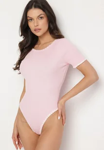 Różowe Body z Wiskozą Zdobione Lamówką i Wycięciem na Plecach Redissia - Body - miniaturka - grafika 1