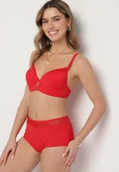Stroje kąpielowe - Czerwone Bikini Biustonosz z Metaliczną Aplikacją i Majtki Figi Iffonavia - miniaturka - grafika 1