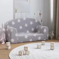 Łóżka dla dzieci i młodzieży - vidaXL 2-osobowa kanapa dla dzieci, jasnoszara w gwiazdki, miękki plusz - miniaturka - grafika 1