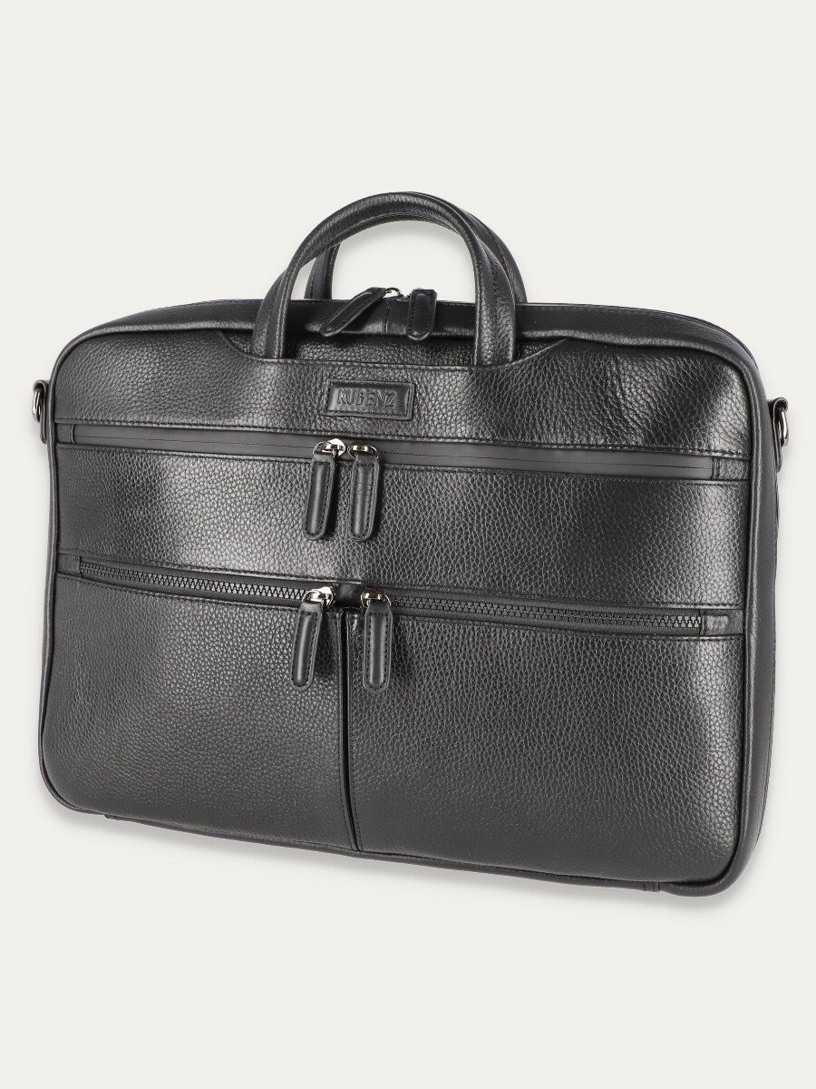 Czarna torba na laptopa ze skóry naturalnej o fakturze groszkowanej