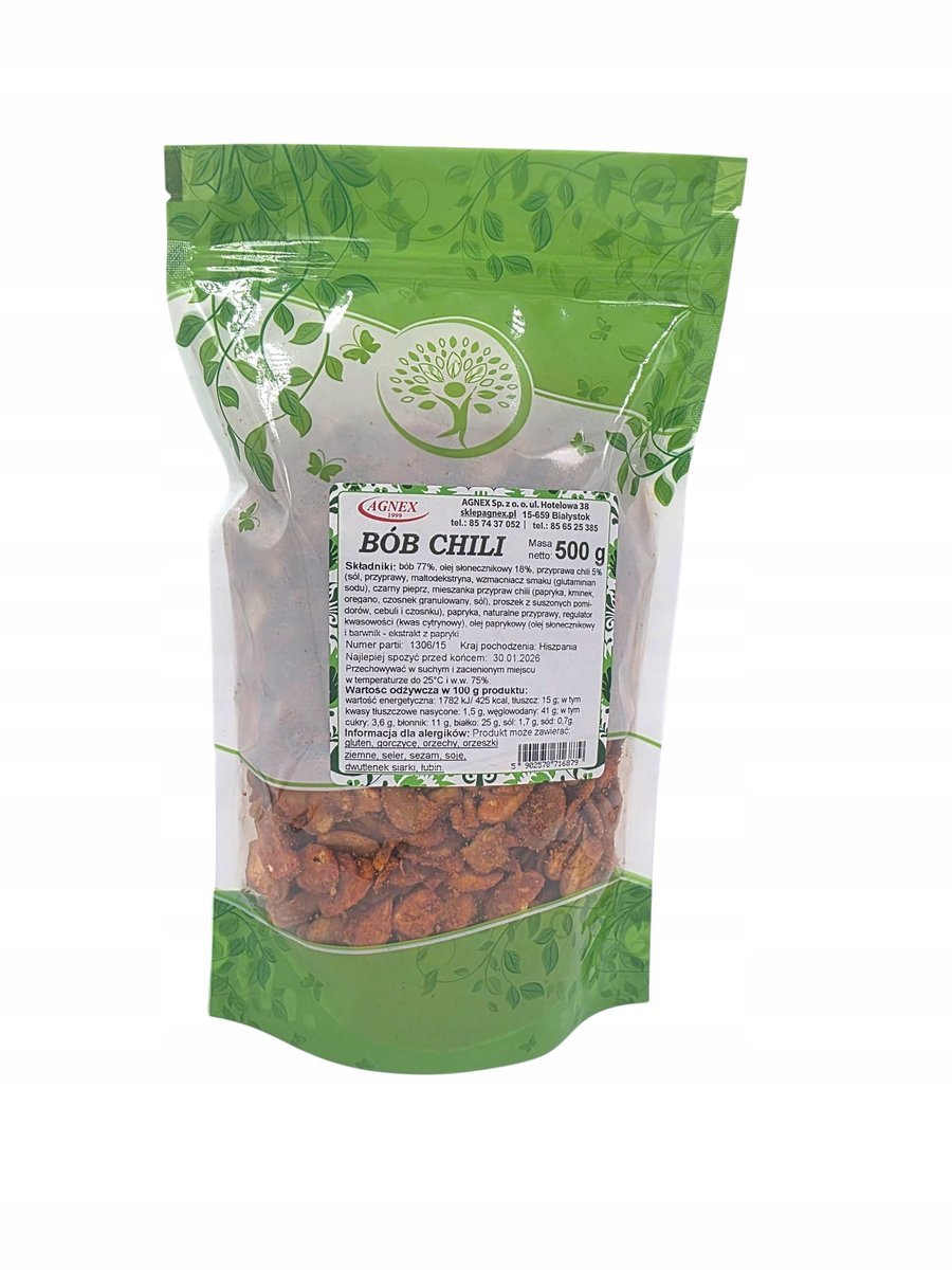 BÓB Prażony CHILI 500g CHRUPIĄCA Przekąska CHIPSY Z BOBU zdrowa alternatyw