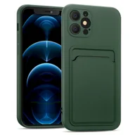 Etui i futerały do telefonów - Silikonowe etui ochronne na telefon komórkowy Apple iPhone 12 Pro z kieszenią na kartę Slim Wallet Case, zielone - miniaturka - grafika 1