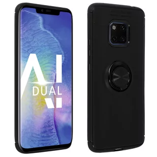 Etui z magnetycznym wspornikiem do Huawei Mate 20 Pro z silikonowym pierścieniem - czarne - Etui i futerały do telefonów - miniaturka - grafika 1