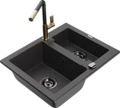 Zlewozmywaki z baterią - Mexen Carlos zlewozmywak granitowy 1,5-komorowy z baterią kuchenną Flora, czarny nakrapiany - 6518-76-670401-75-B - miniaturka - grafika 1