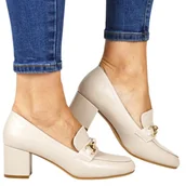 Półbuty damskie - DAMSKIE CZÓŁENKA PÓŁBUTY NA OBCASIE SERGIO LEONE 146 BEŻOWE - Sergio Leone - miniaturka - grafika 1