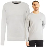 Swetry męskie - Szary Sweter Męski Premium Elegancki Tommy Hilfiger Bawełna Ładny r.M - miniaturka - grafika 1