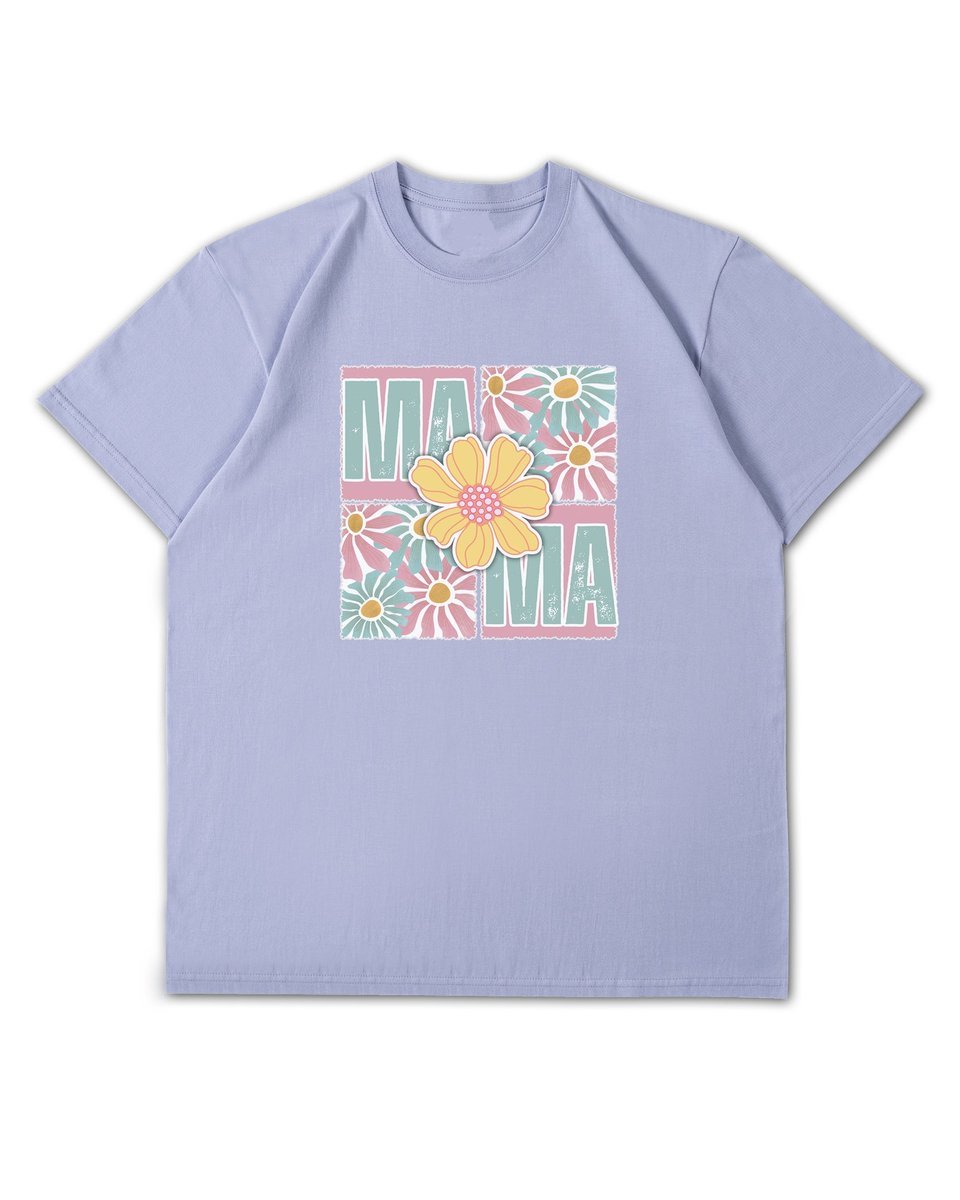 Luźna koszulka na Dzień Matki Kwiatowa MAMA Prezent Lawendowy L