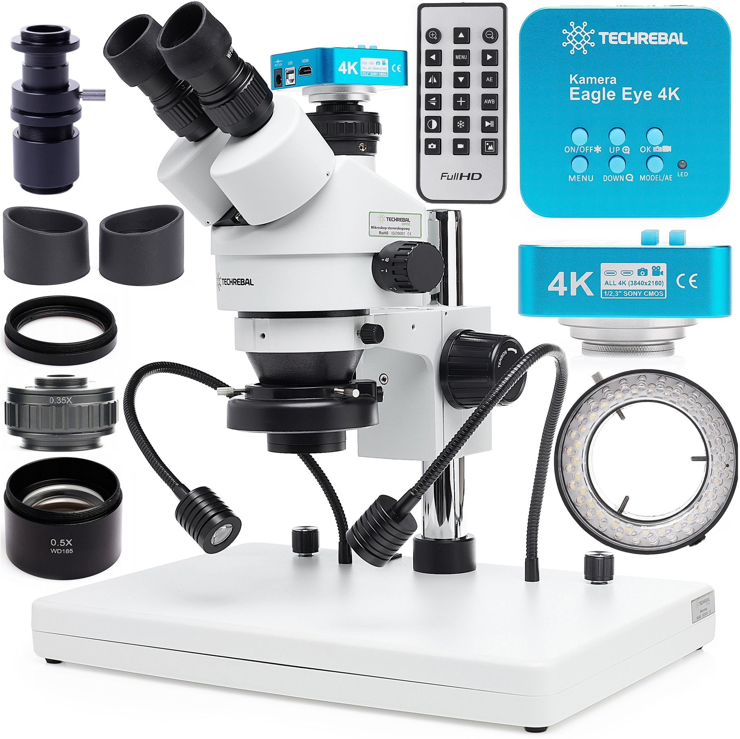 Mikroskop Techrebal Mikroskop stereoskopowy 10HT Plus 1 7-45x + Kamera Eagle Eye + Baza B3LS Podwójne oświetlenie LED