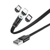 Kable USB - REMAX Flag magnetyczny kabel USB + zestaw końcówek Lightning / USB Typ C/ Micro USB 2.1A 1m czarny (RC-169th) - miniaturka - grafika 1