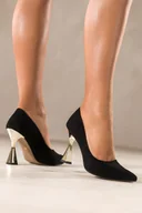 Czółenka - Czarne szpilki skórzane damskie złoty obcas klepsydra PRODUKT POLSKI Casu 6818 - miniaturka - grafika 1