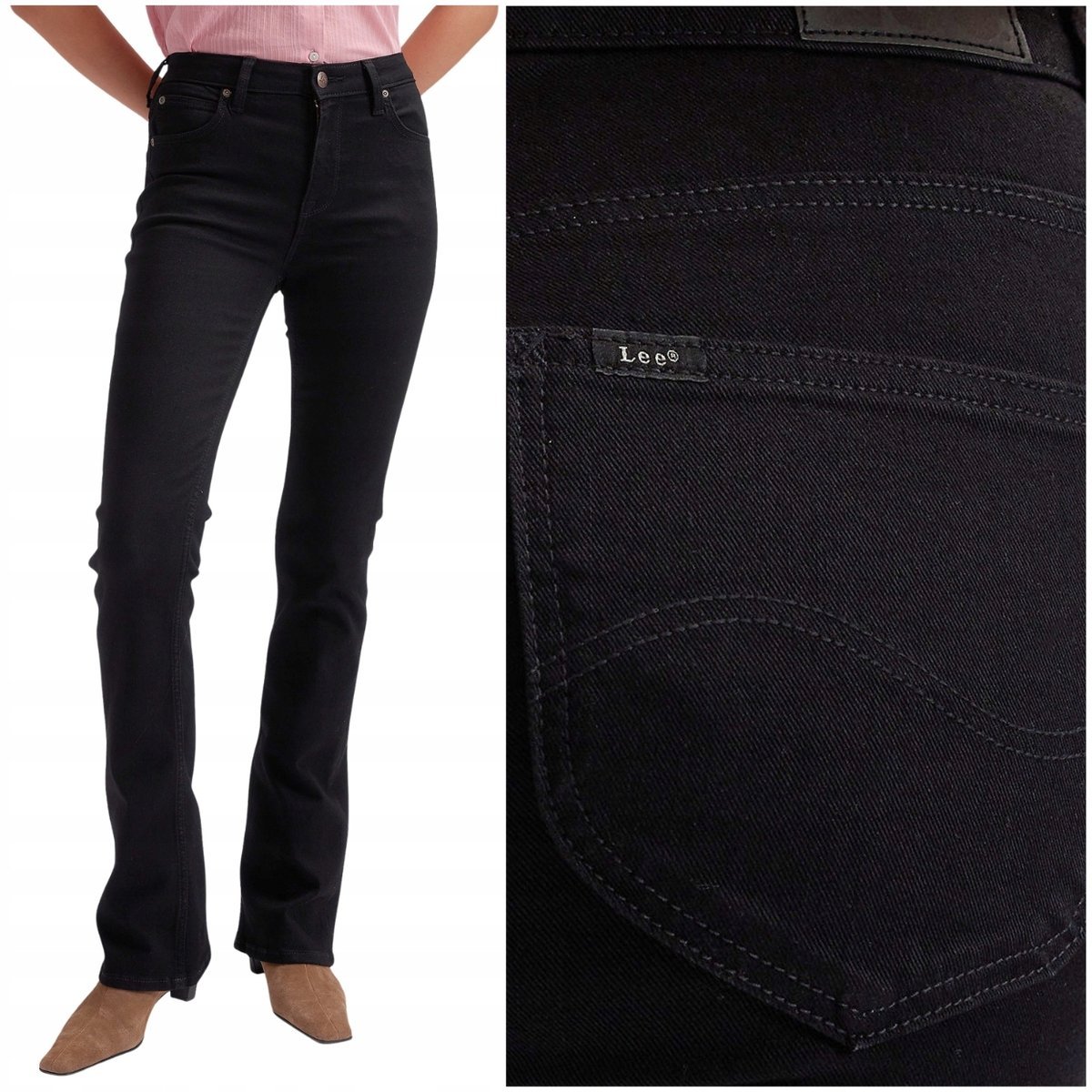 Lee Breese Boot czarne wysokie rozszerzane damskie spodnie jeansowe W32 L31