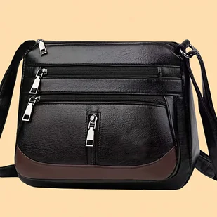 TEMU Lingzi Kangaroo Unisex Torba Krzyżowa w Stylu Square - Elegancka Czarna Listonoszka ze Złotymi Elementami, Wielokomorowy Regulowany Pasek – - Torebki damskie - miniaturka - grafika 1