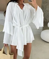 Sukienki - Zwiewna letnia sukienka z paskiem - Biały S - miniaturka - grafika 1