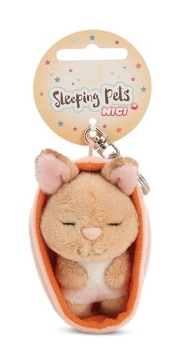 NICI 61604 Sleeping Pets breloczek zając w koszyczku, wierny towarzysz do plecaka lub torby, zawieszka do kluczy dla małych i dużych, 8 cm, brązowy