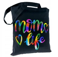 Torby i wózki na zakupy - TORBA bawełniana na dzień mamy torebka z nadrukiem "MOM LIFE" czarna 220g - miniaturka - grafika 1