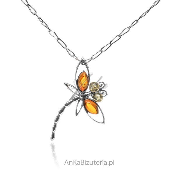ankabizuteria.pl Srebrna zawieszka z bursztynem WAŻKA