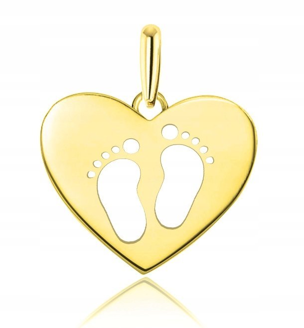 ZŁOTA ZAWIESZKA SERCE SERDUSZKO STÓPKI DLA MAMY 14KT 585