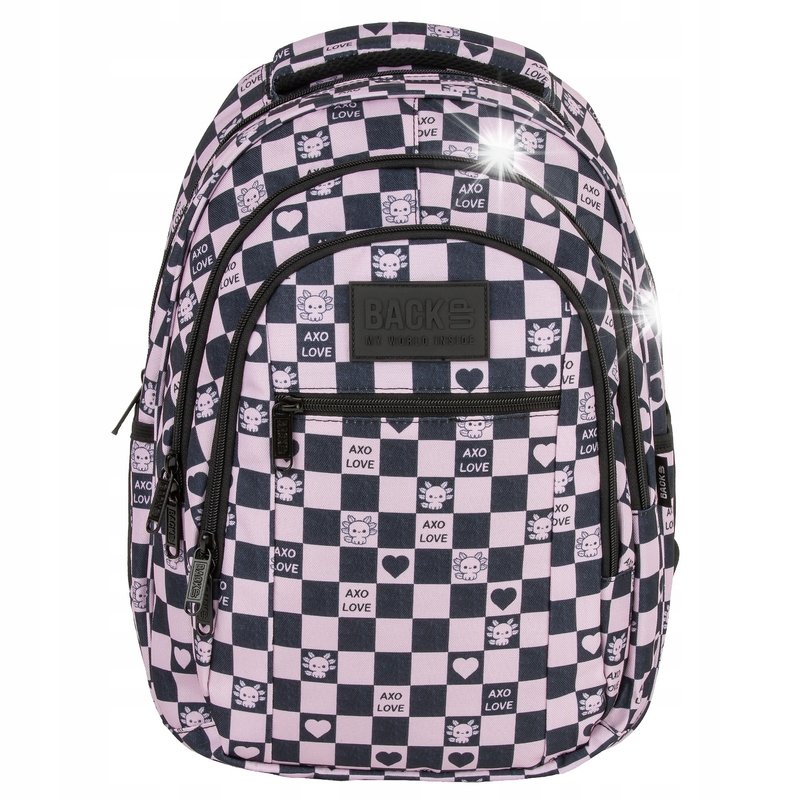 Plecak szkolny BackUP Axolot Heart dla dziewczynki szachownica różowa O15