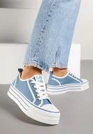 Trampki damskie - Jasnoniebieskie Trampki na Platformie Ozdobione Cyrkoniami Arenoria - miniaturka - grafika 1