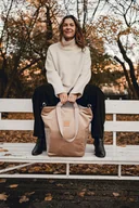 Torebki damskie - Torbo-plecak Beżowy welur wodoodporny boho plecak do laptopa - miniaturka - grafika 1