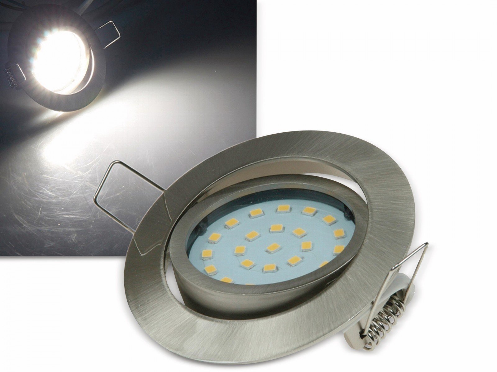 ChiliTec LED lampa sufitowa wpuszczana reflektor wpuszczany 4Watt 350 lumen neutralny biały 4000k 26mm głęboki otwór Ø 71mm obrotowy 230V bardzo płaski łatwy montaż (1 szt.)