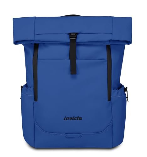 Invicta Plecak biznesowy Invict-Act Fold, niebieski, jednokomorowy z kieszenią na PC, kieszenią na butelkę i wzmocnionym dnem, plecak o pojemności 32 l do biura i uniwersytetu, dla mężczyzn i kobiet,