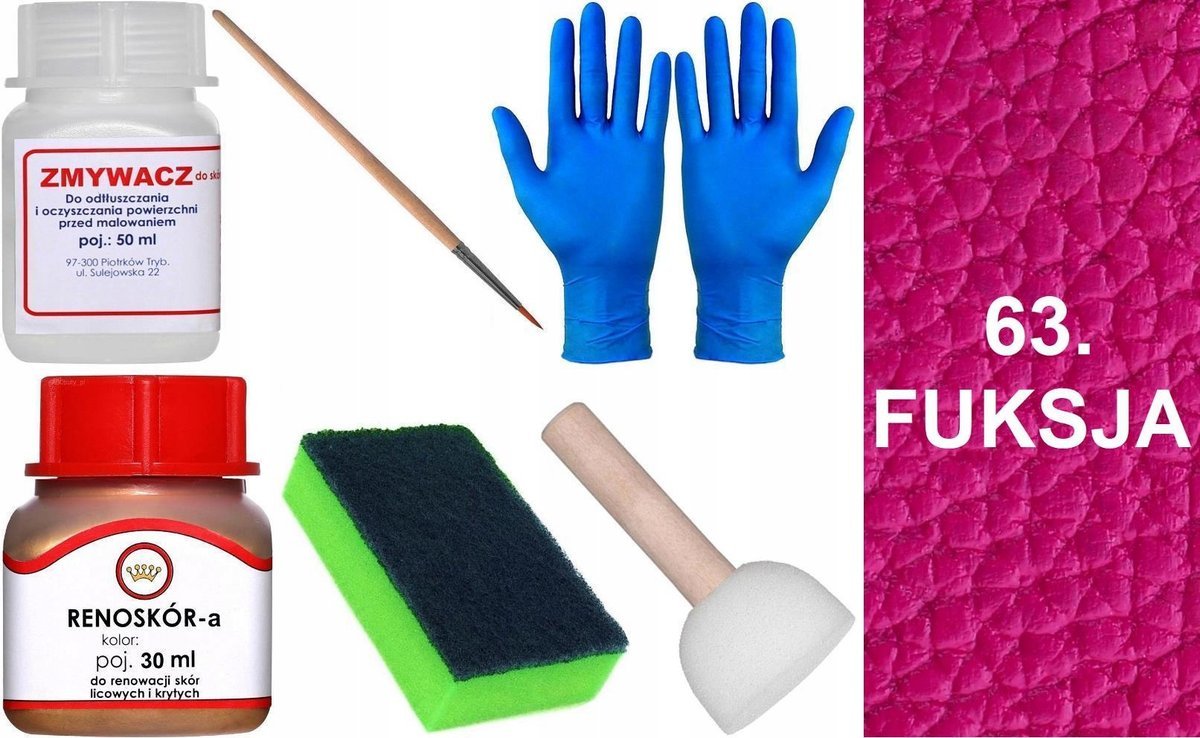 FUKSJA 63 Renoskór ZESTAW DO RENOWACJI SKÓRY LICOWEJ Farba + Zmywacz Pędzel