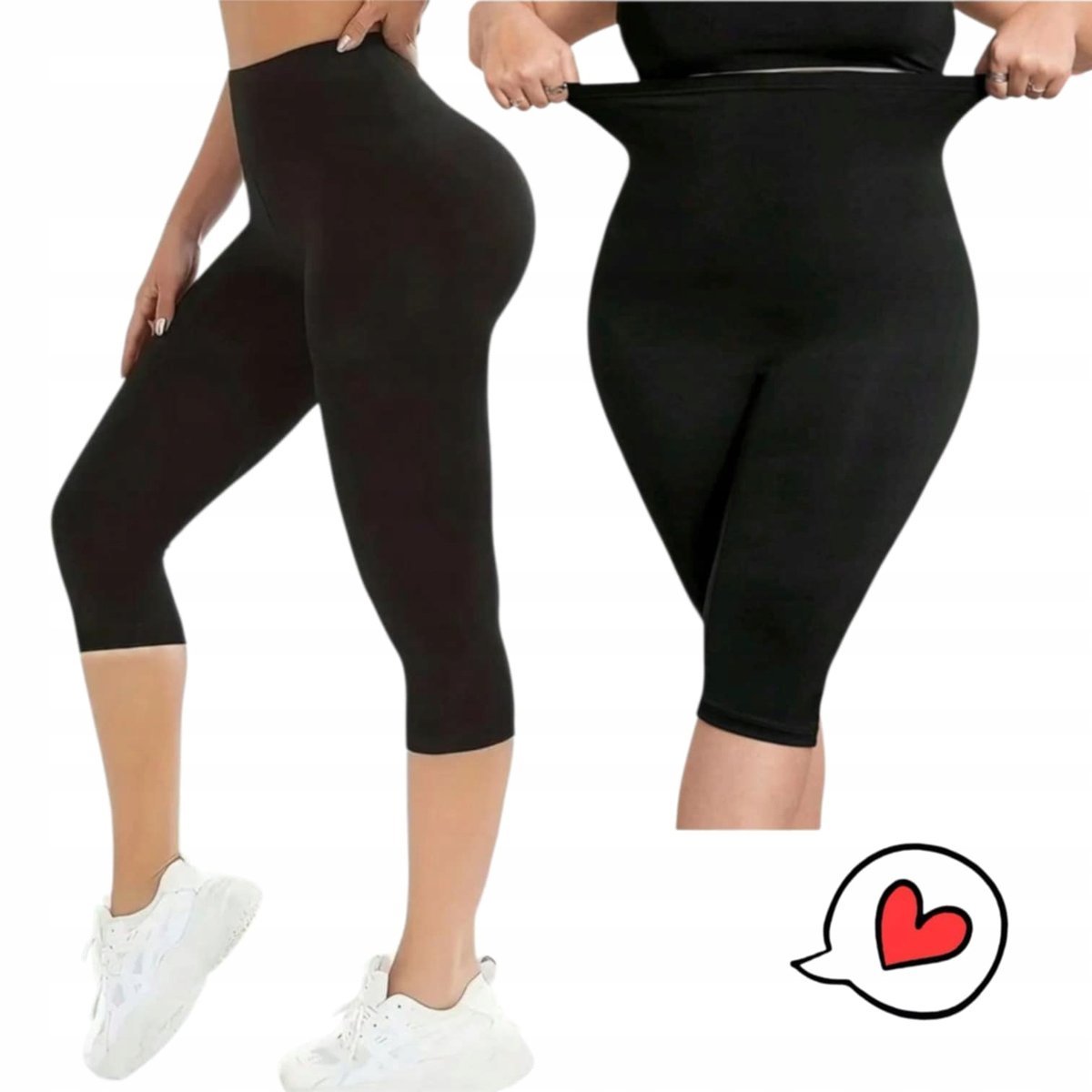 BAWEŁNIANE LEGINSY 3/4 rybaczki klasyczne czarne gładkie 52 54 6XL 7XL 702D