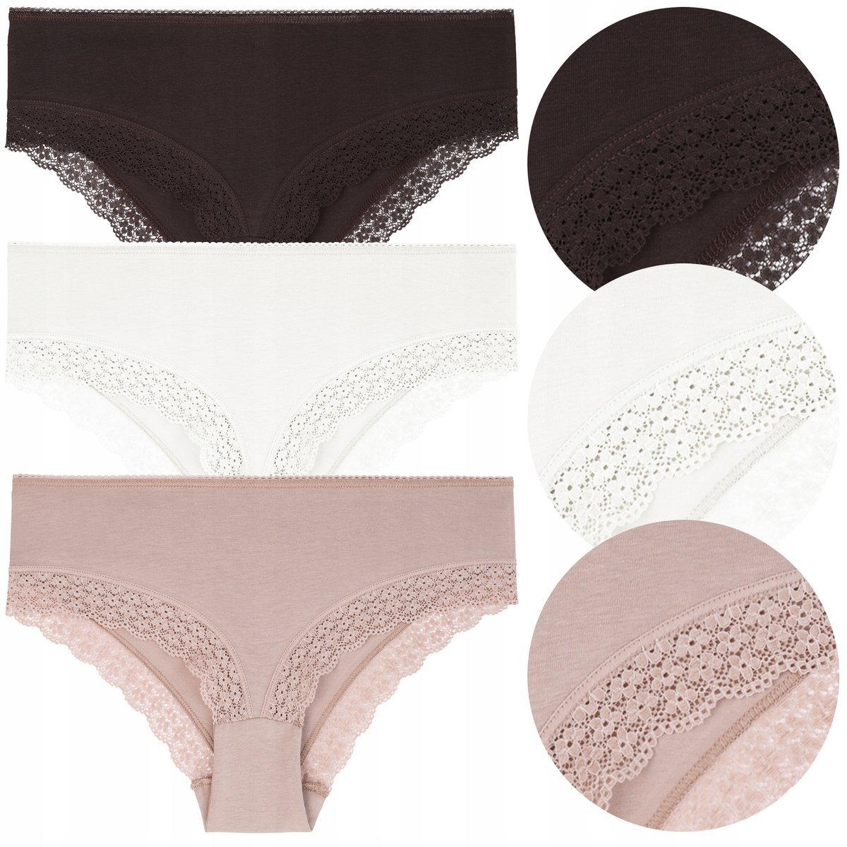 MAJTKI DAMSKIE FIGI Bawełniane Kobiece Zestaw 3 Pak Koronka MORAJ r. XXL