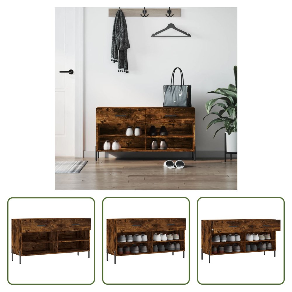 The Living Store Ławka na buty dąb wędzony 102x35x55 cm Materiał drewnopochodny