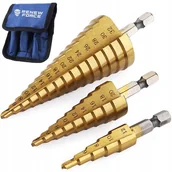 Wiertła - 3x WYTRZYMAŁE Wiertło stożkowe stopniowe TYTAN HSS do metalu 4-32MM ZESTAW CON-DRILL - miniaturka - grafika 1