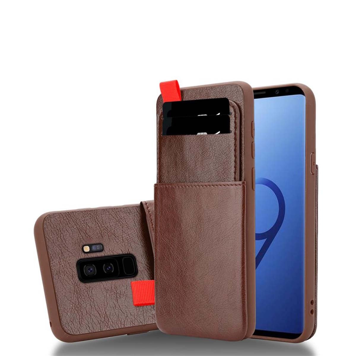 Cadorabo pokrowiec na Samsung Galaxy S9 PLUS w kolorze brązowym etui na telefon z TPU wysuwane kieszenie na karty