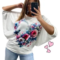 Bluzki damskie - SWETERKOWA BLUZKA DAMSKA serce nietoperz luźna wygodna tunika 40 42 L - miniaturka - grafika 1