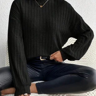 TEMU Elegancka koszulka damskiej z jednolitym kolorem, stójką i długim rękawem - miękka, prążkowana, zapinana na guziki, uniwersalna do codziennego i - Bluzki damskie - miniaturka - grafika 1