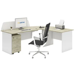 B2B Partner Biurko z kontenerem MIRELLI A+, typ E, biały/dąb sonoma 437595 - Zestawy mebli biurowych - miniaturka - grafika 1