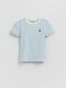 Reserved - Bawełniany t-shirt w paski - jasnoniebieski - Koszulki dla dziewczynek - miniaturka - grafika 1