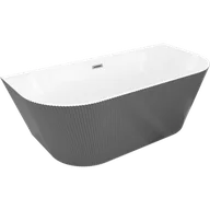 Wanny - Mexen Oris wanna wolnostojąca przyścienna ryflowana 170 x 80 cm, biała/szara, przelew gun metal - 52871708062-95 - miniaturka - grafika 1